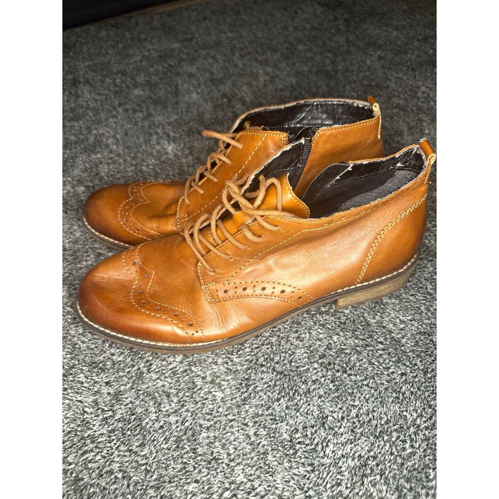 Remonte Womens EU 41 Brown Leather Wingtip Brogue Lace Up Ankle Boots Side Zip